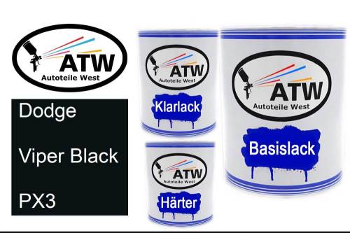 Dodge, Viper Black, PX3: 1L Lackdose + 1L Klarlack + 500ml Härter - Set, von ATW Autoteile West.